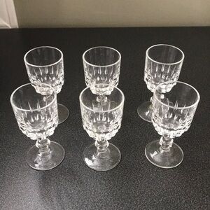 Vintage Set of 6  Liqueur Glasses Small Cordial Goblets Barware Vertical Cut